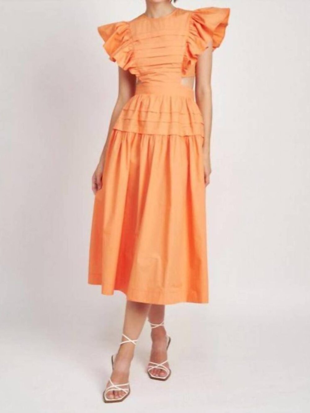 EN SAISON Anthropologie Nessa Ruffle midi dress in orange Size M